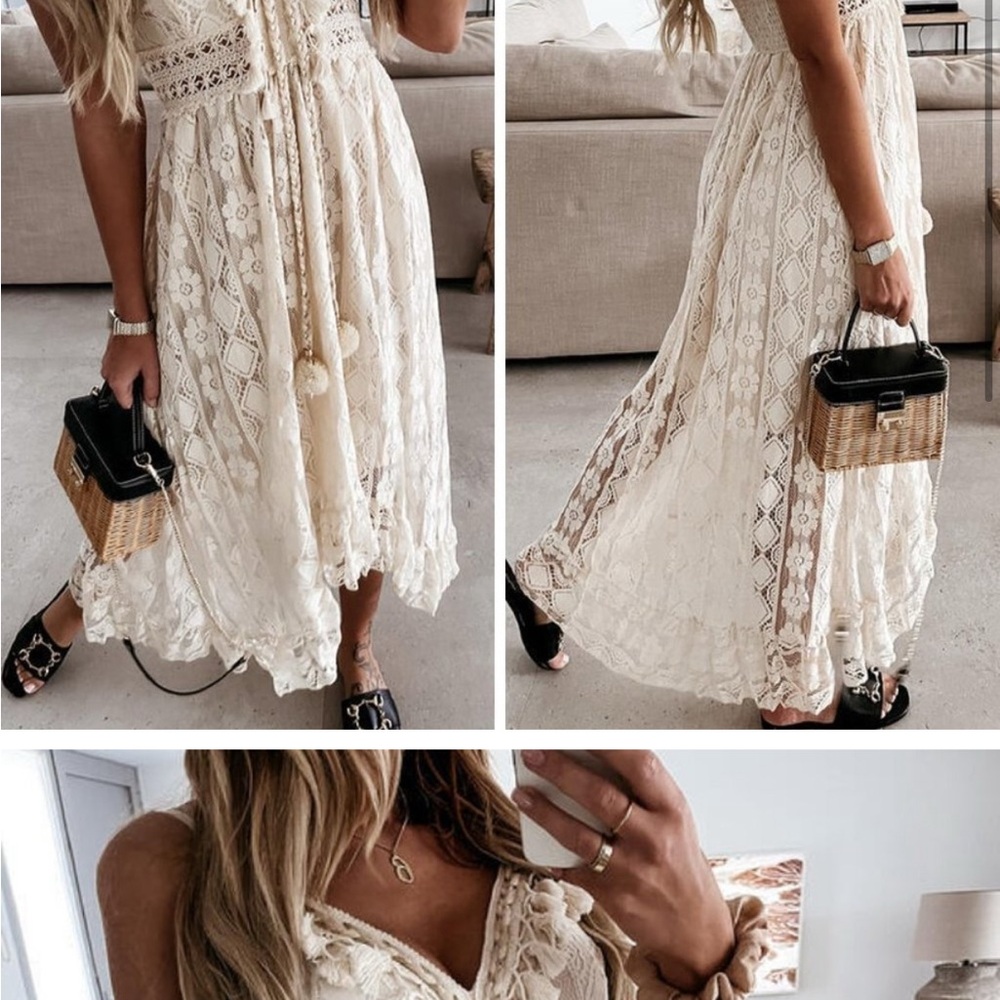 Shop Fig Cream Lace High Low Dress - Picture 2 of 4